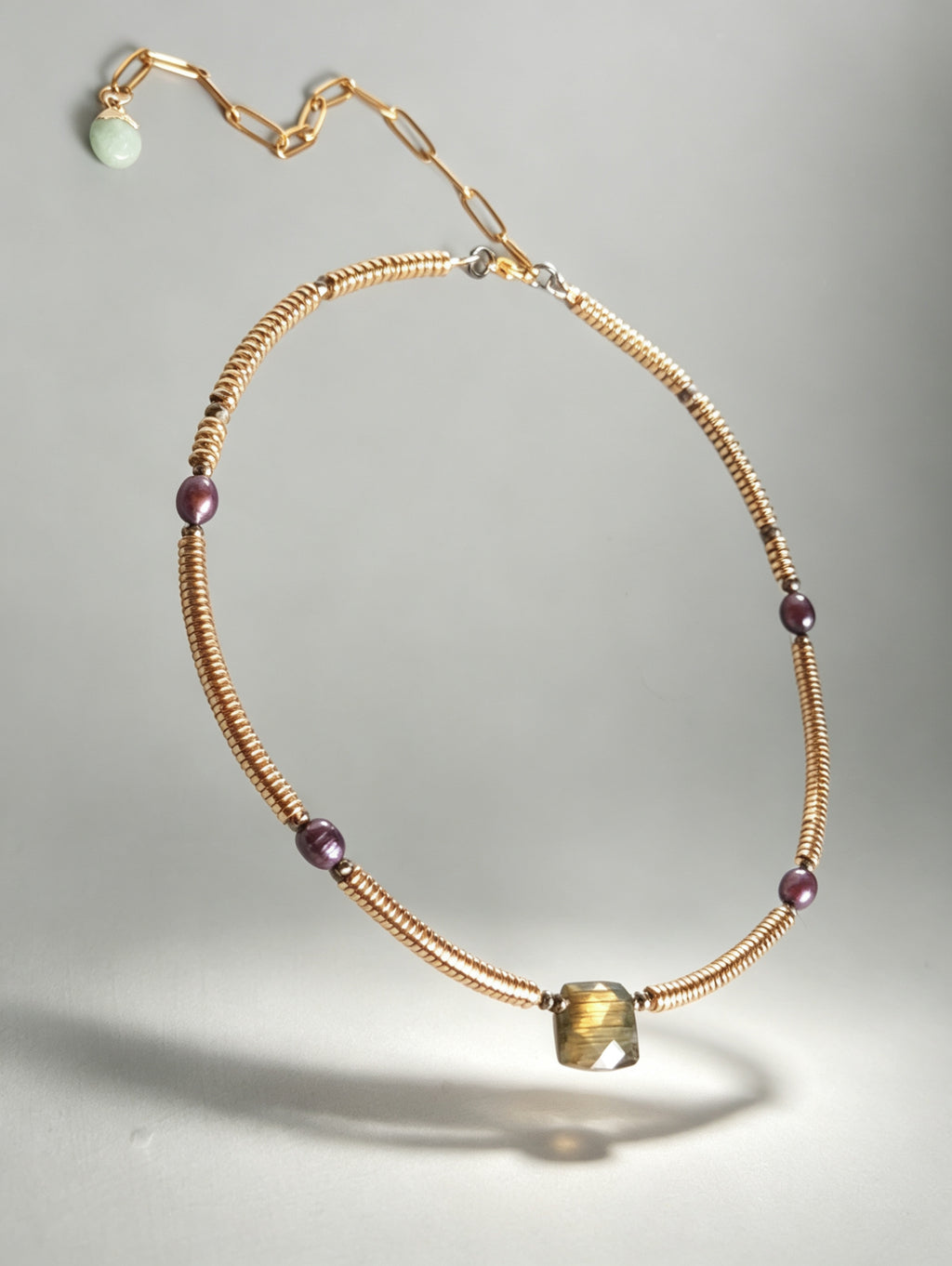 Labradorite, Baroque Pearl & Golden Hematite Necklace III