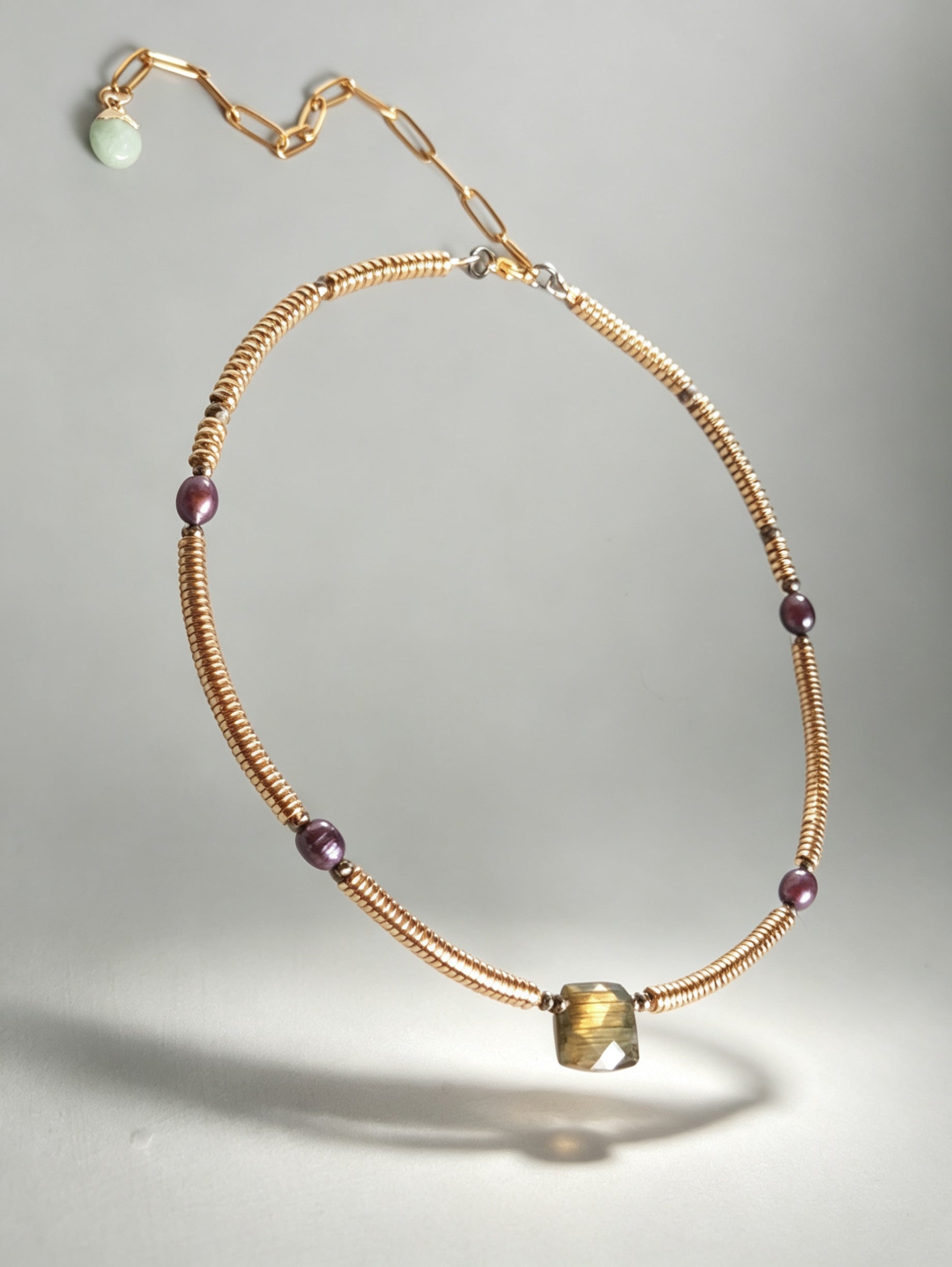 Labradorite, Baroque Pearl & Golden Hematite Necklace III