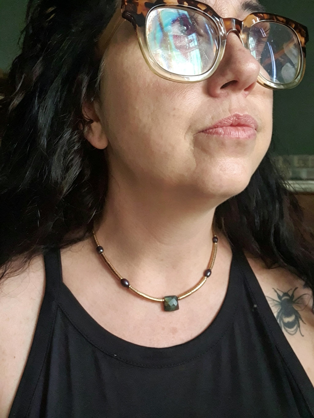 Labradorite, Baroque Pearl & Golden Hematite Necklace III