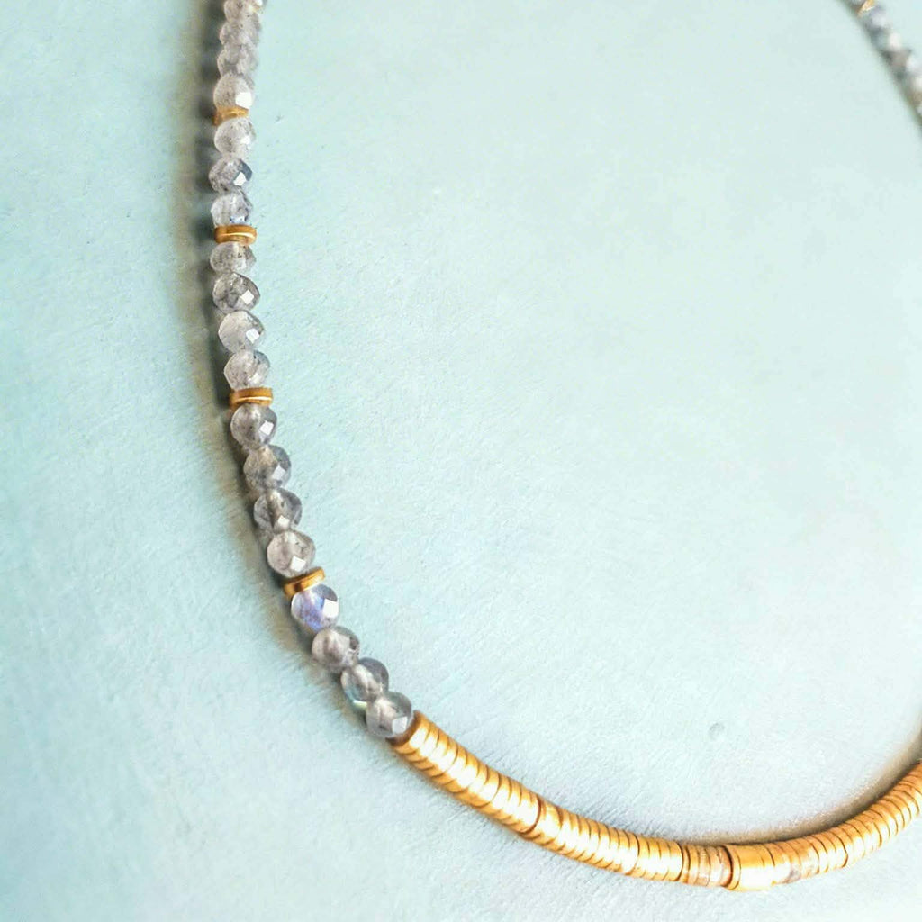 Labradorite & Golden Hematite Long Gemstone Necklace