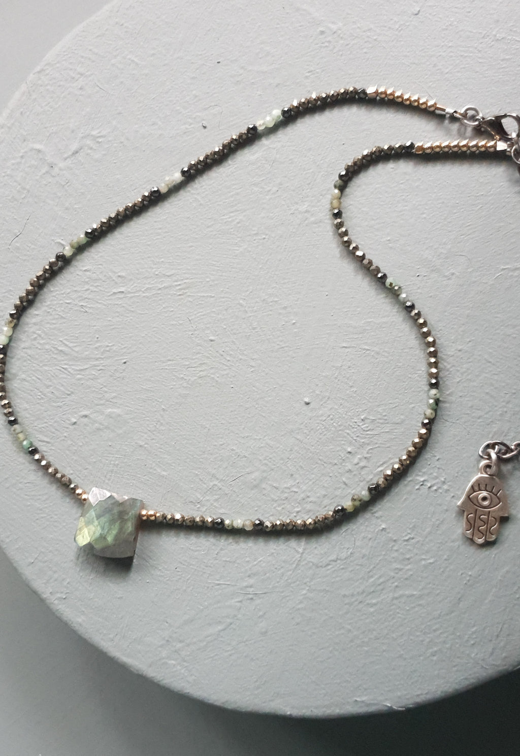 Green Labradorite Cuboid, Pale Emerald & Black Spinel Gemstone Anklet