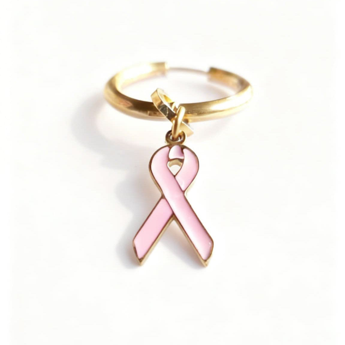 Pink Ribbon Charm Statement Hoop Huggy