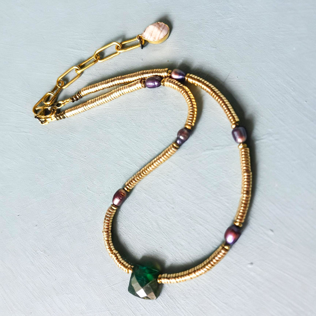 Labradorite, Baroque Pearl & Golden Hematite Necklace I