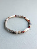 Labradorite Garnet Pyrite Freshwater Pearl with bar Beaded Stretch Bracelet