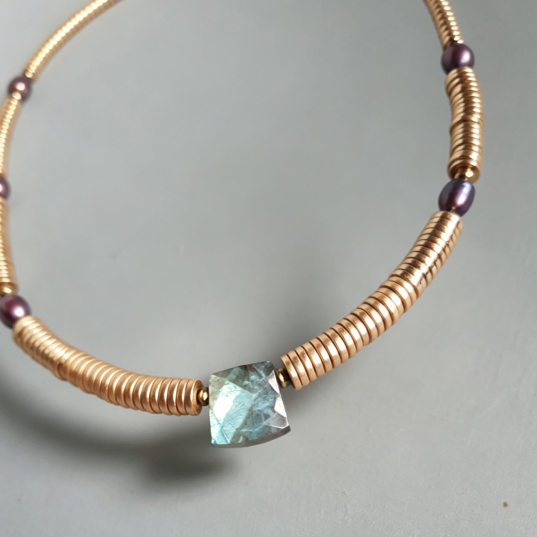 Labradorite, Baroque Pearl & Golden Hematite Necklace IV