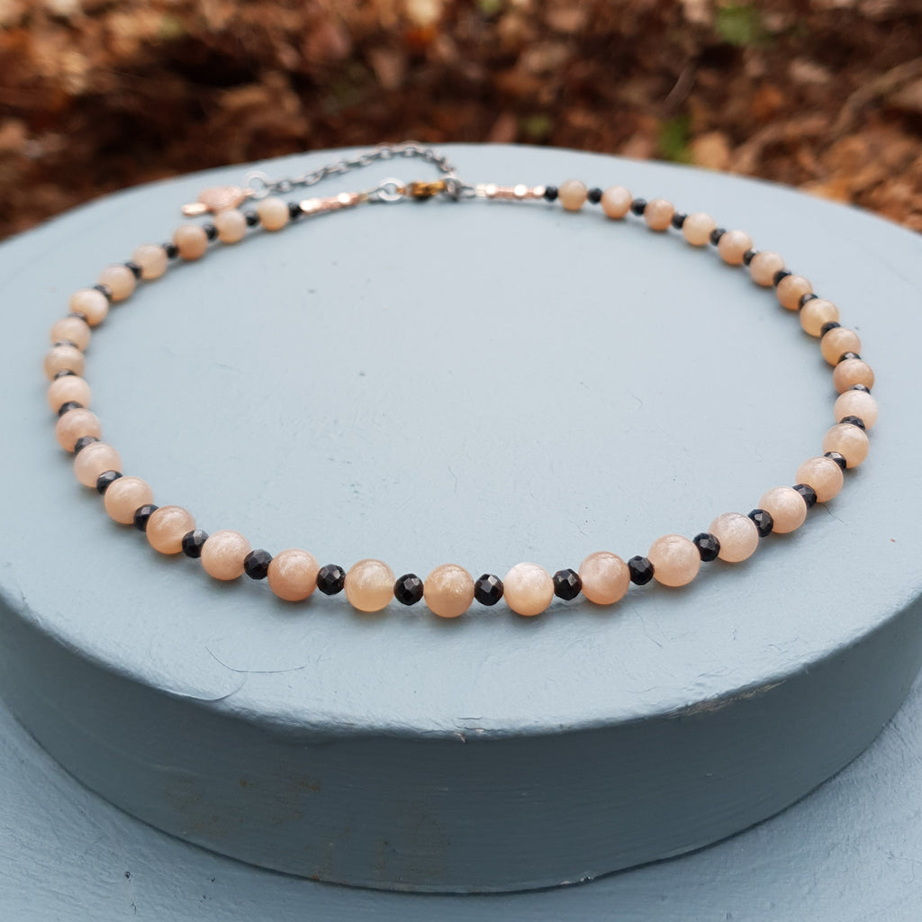 Sunstone & Black Spinel Gemstone Necklace