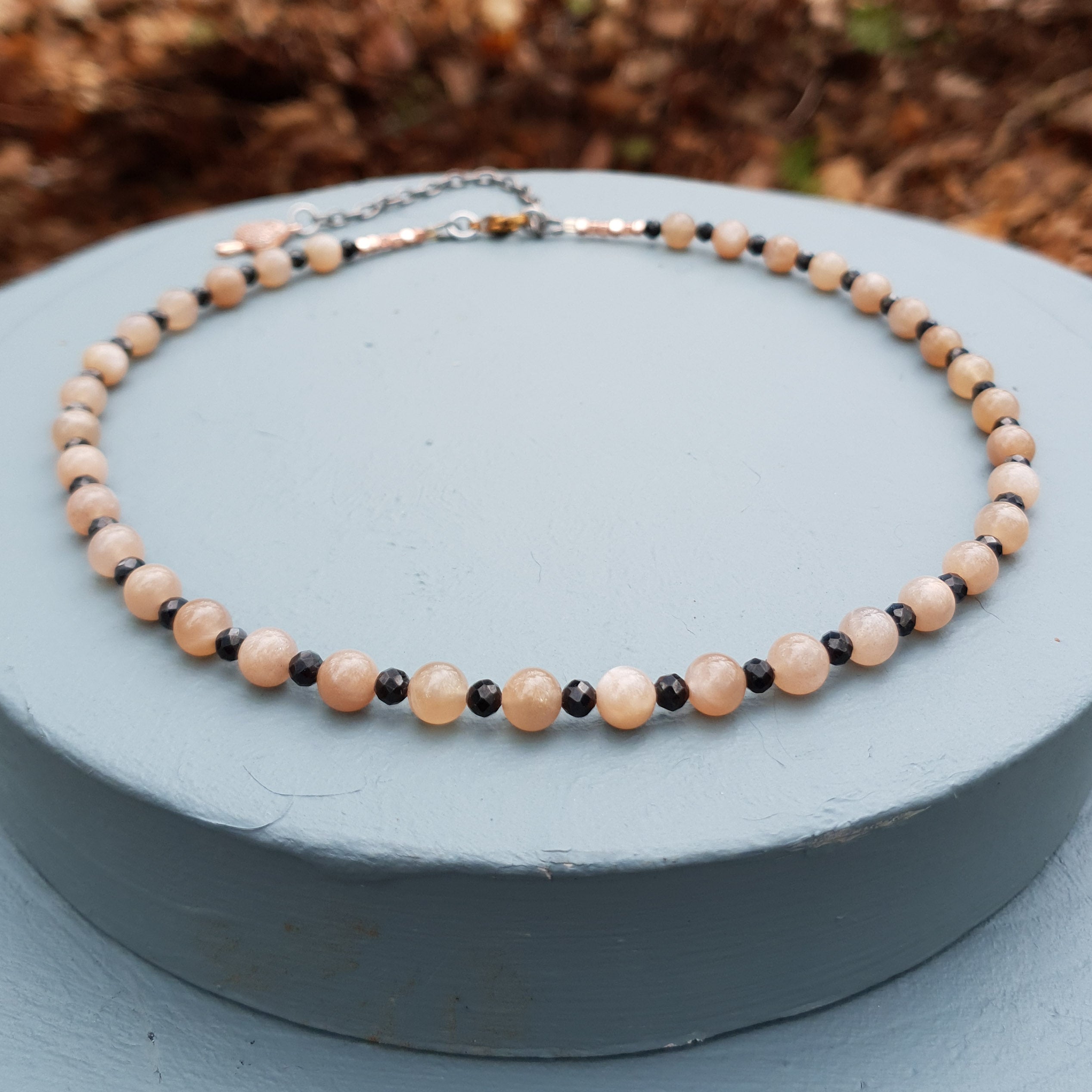Sunstone & Black Spinel Gemstone Necklace