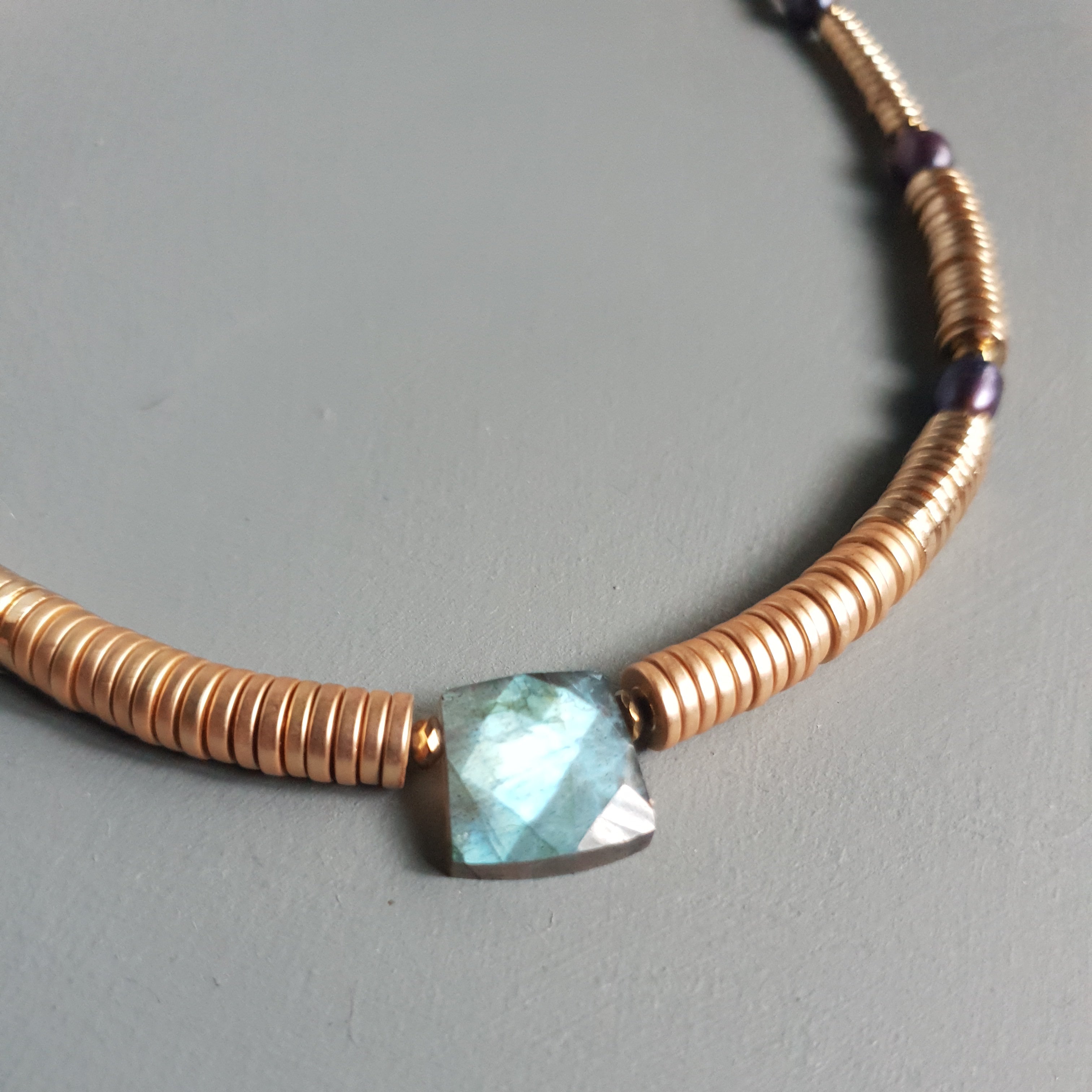 Labradorite, Baroque Pearl & Golden Hematite Necklace IV