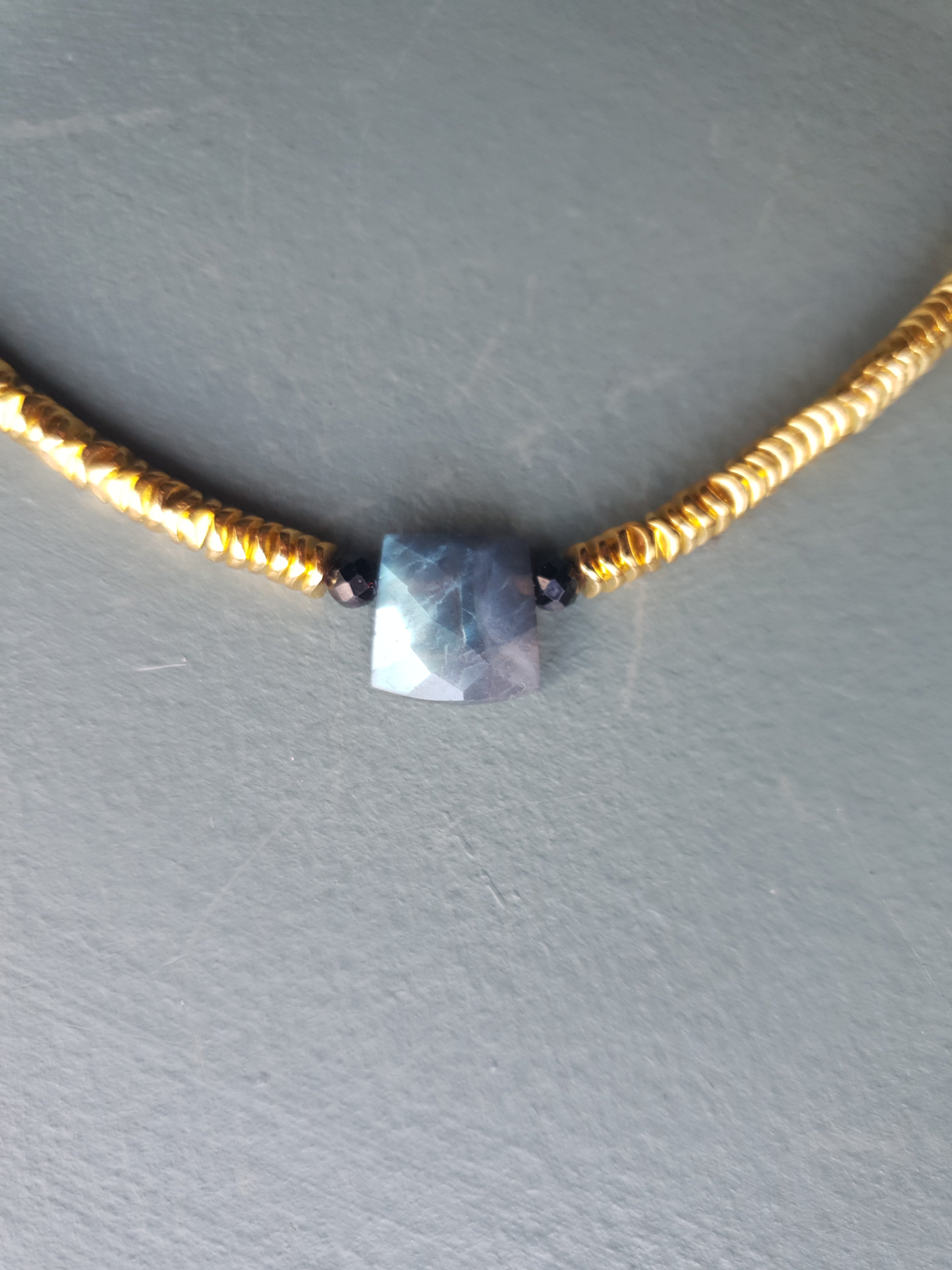 Golden Hematite, Labradorite, Black Spinel & Pyrite Necklace