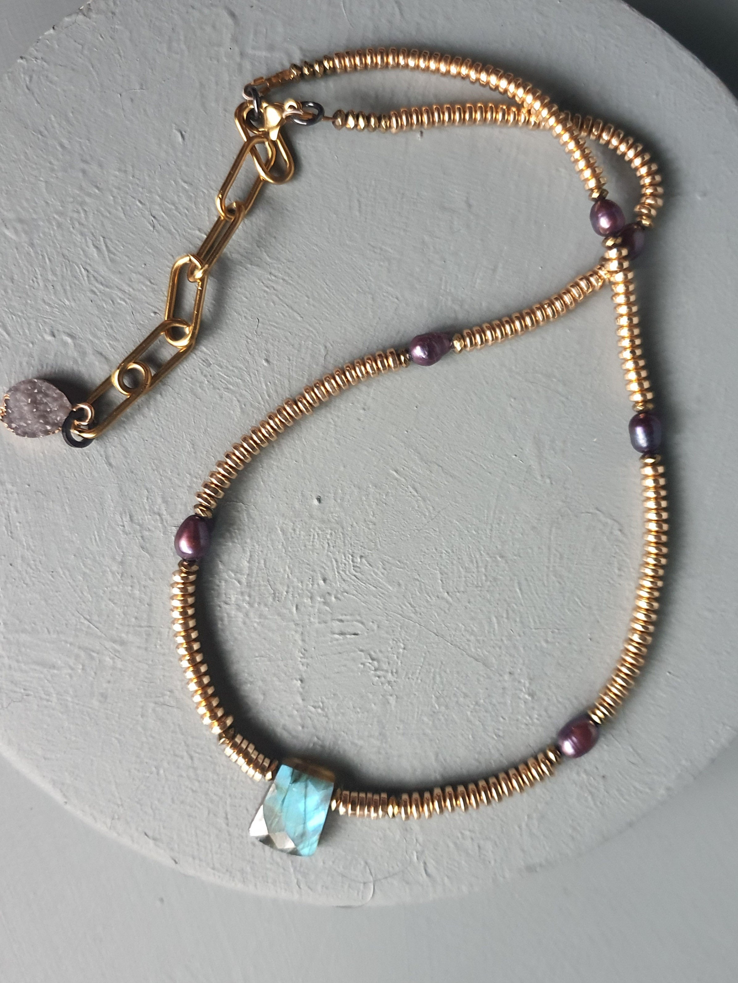 Labradorite, Baroque Pearl & Golden Hematite Necklace II