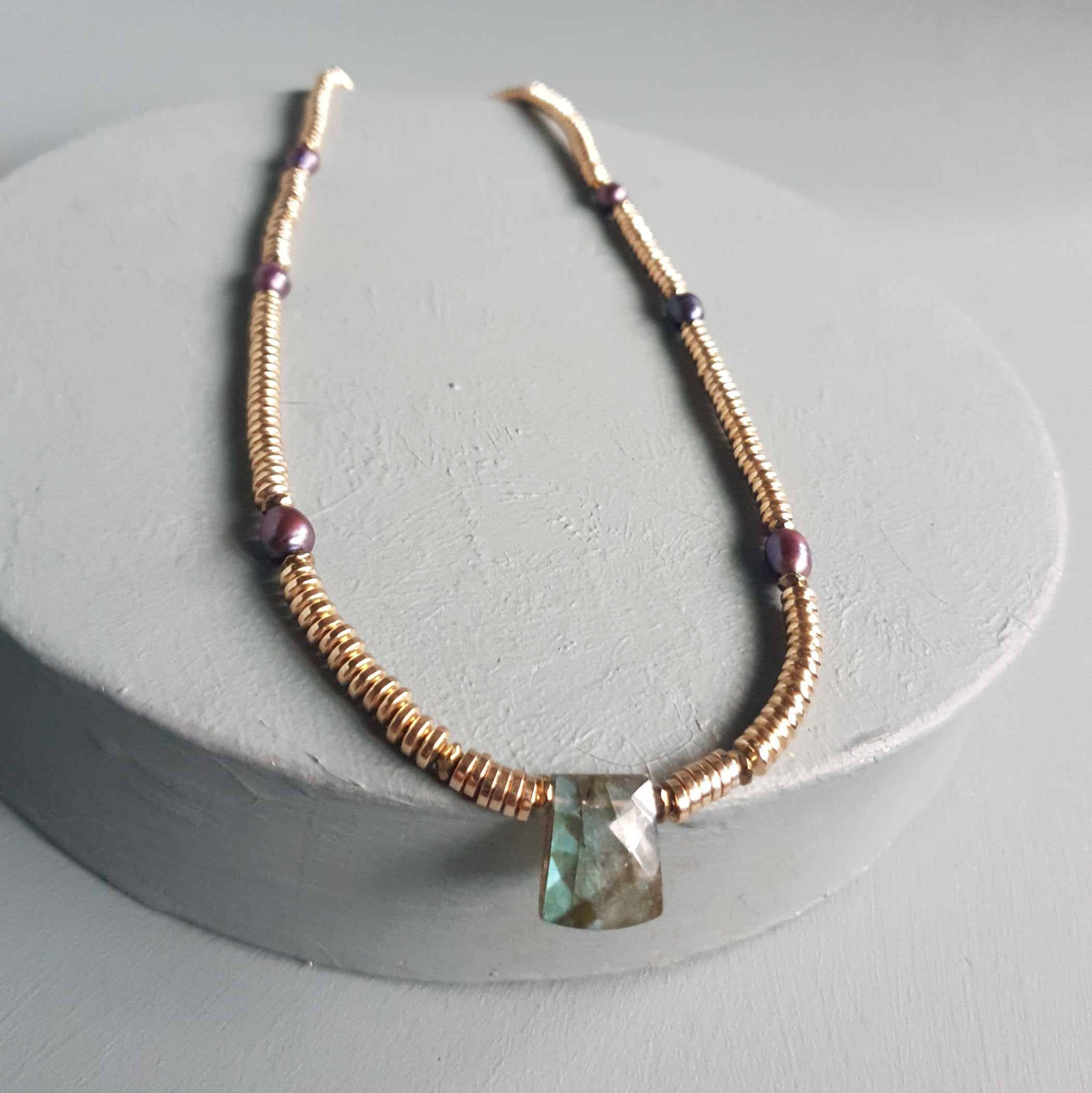 Labradorite, Baroque Pearl & Golden Hematite Necklace II