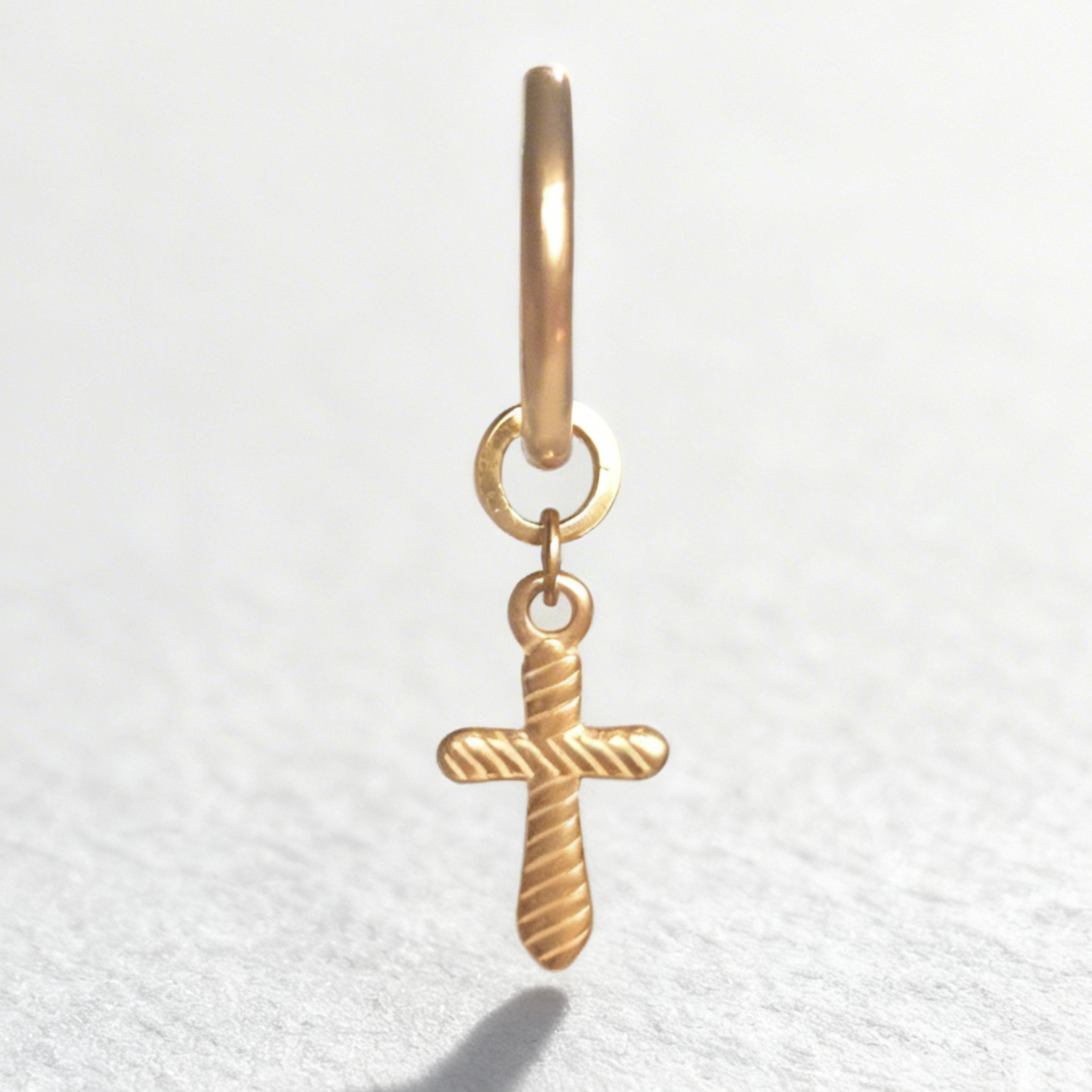 Gold Cross Charm Large Hoop Huggie