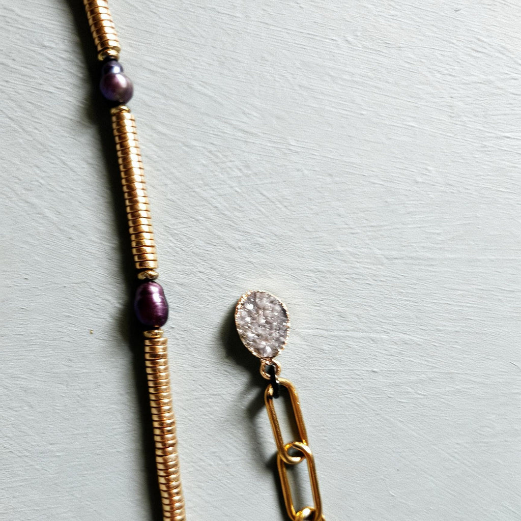 Labradorite, Baroque Pearl & Golden Hematite Necklace I