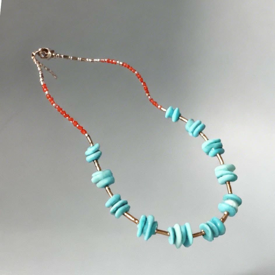 Turquoise Nugget, Carnelian & Hematite Gemstone Necklace
