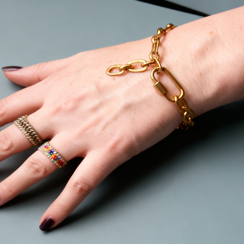 Gold Link Chain Bracelet with Freedom Lock