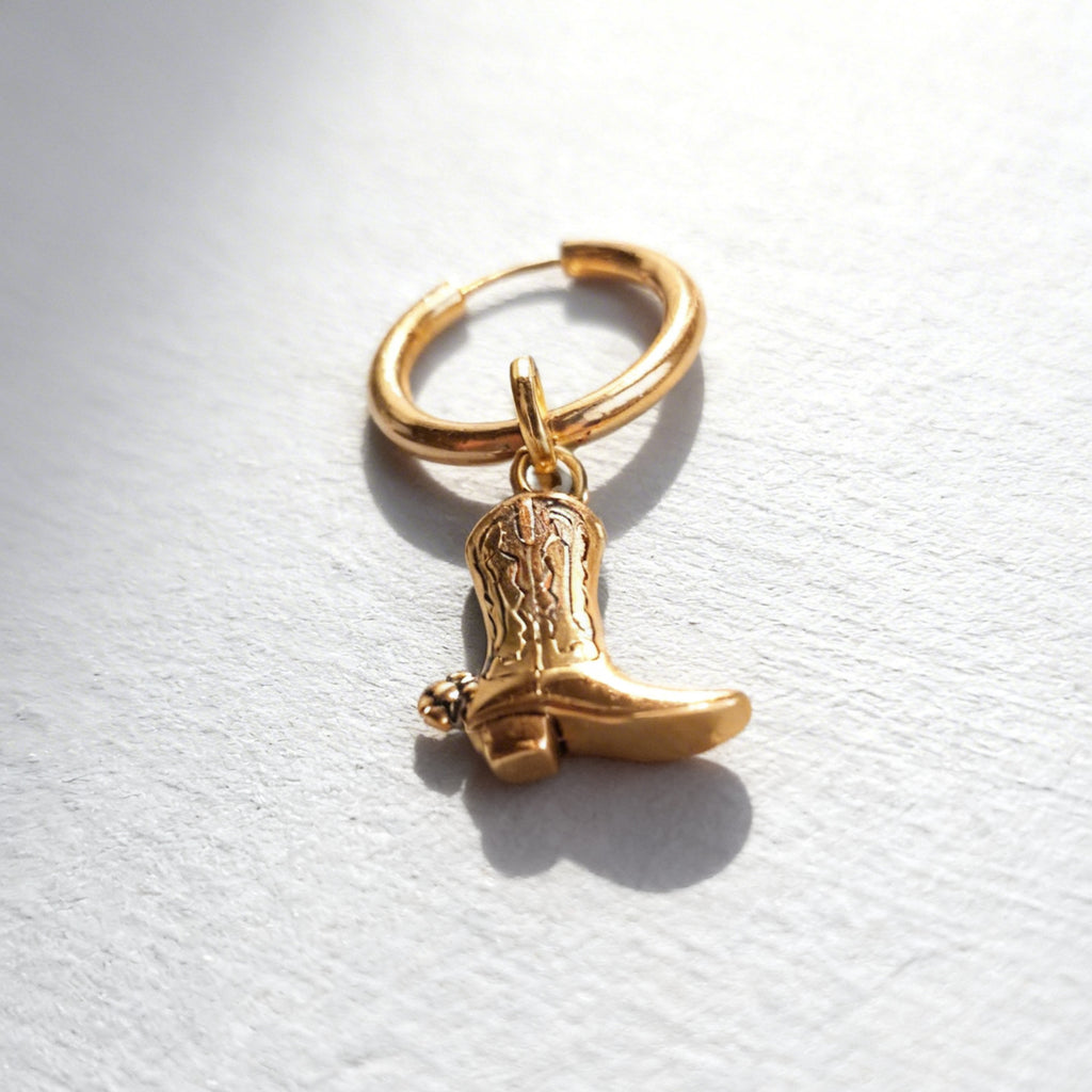 Gold Cowboy Boot Large Hoop Huggie