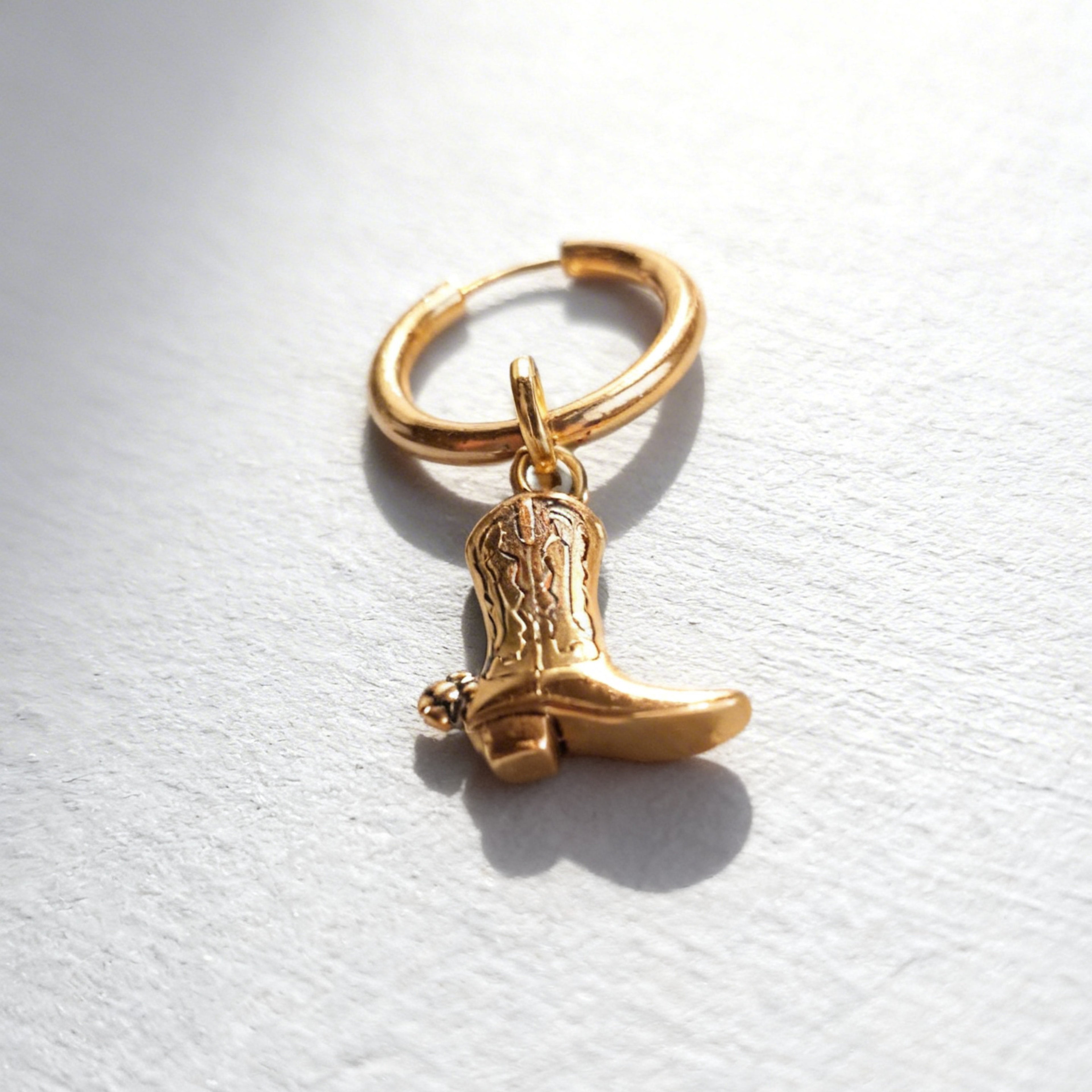 Gold Cowboy Boot Large Hoop Huggie