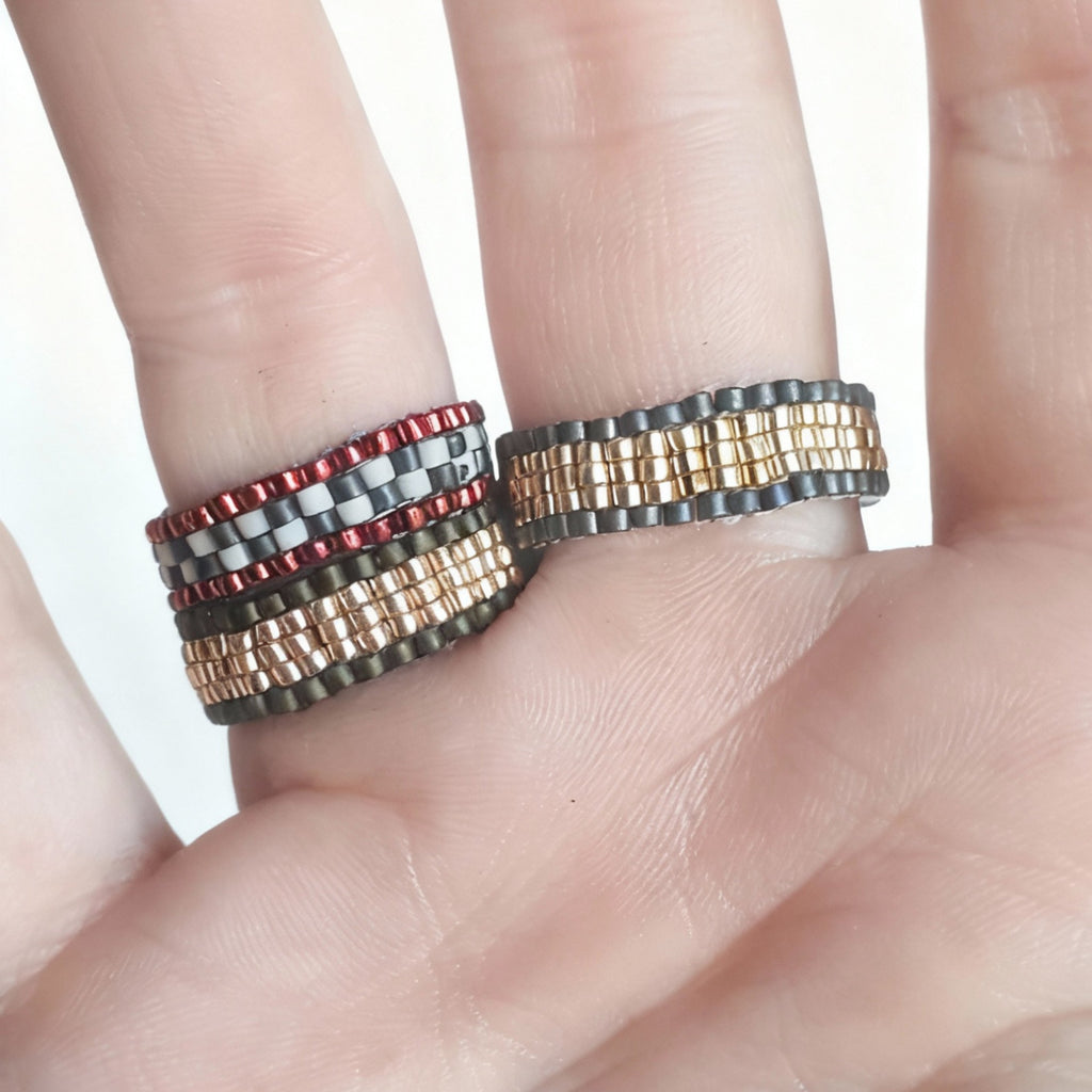 Rose Gold & Deep Olive Beaded Ring