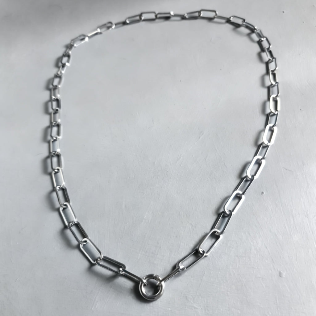 Chunky Paperclip Silver Necklace with Freedom Lock