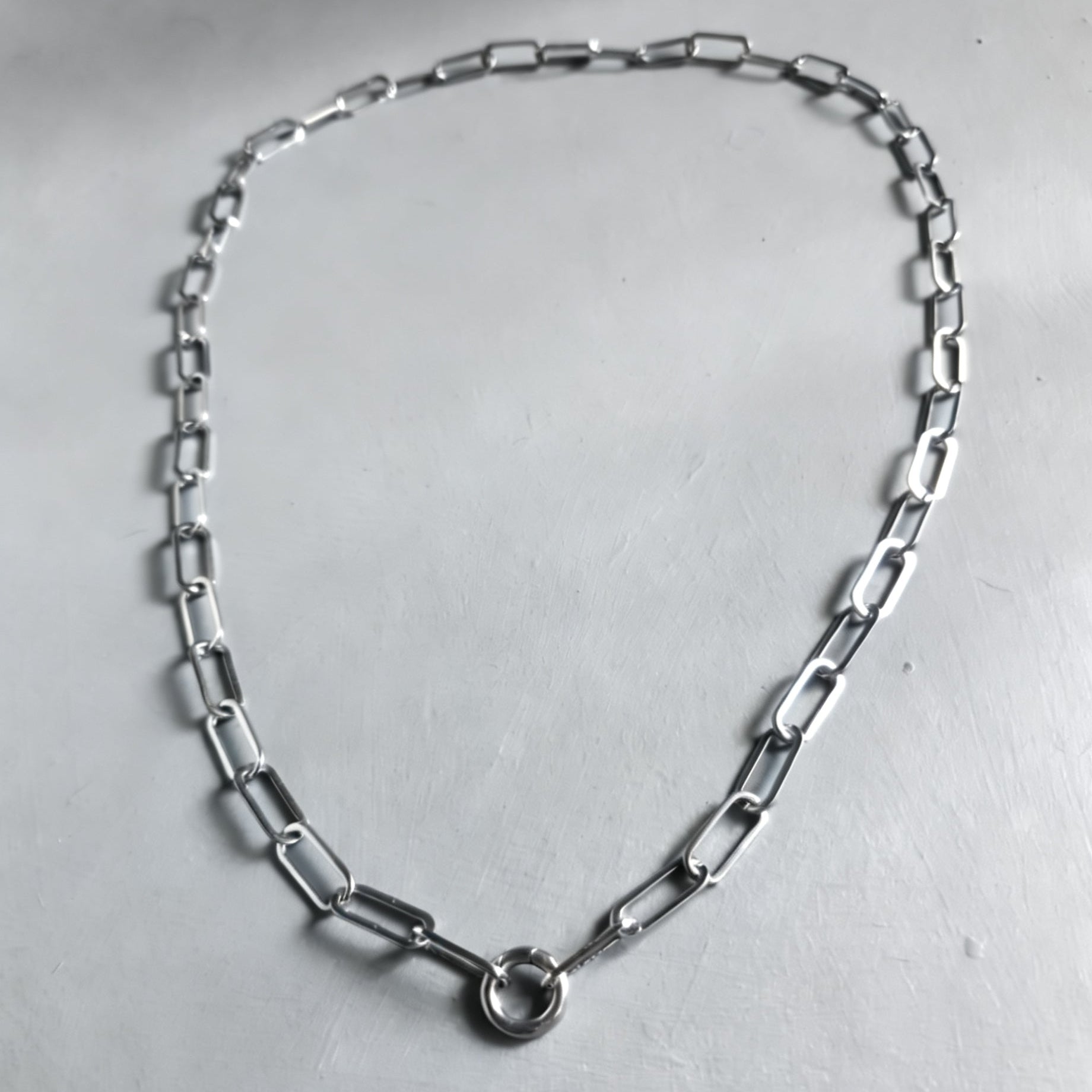 Chunky Paperclip Silver Necklace with Freedom Lock