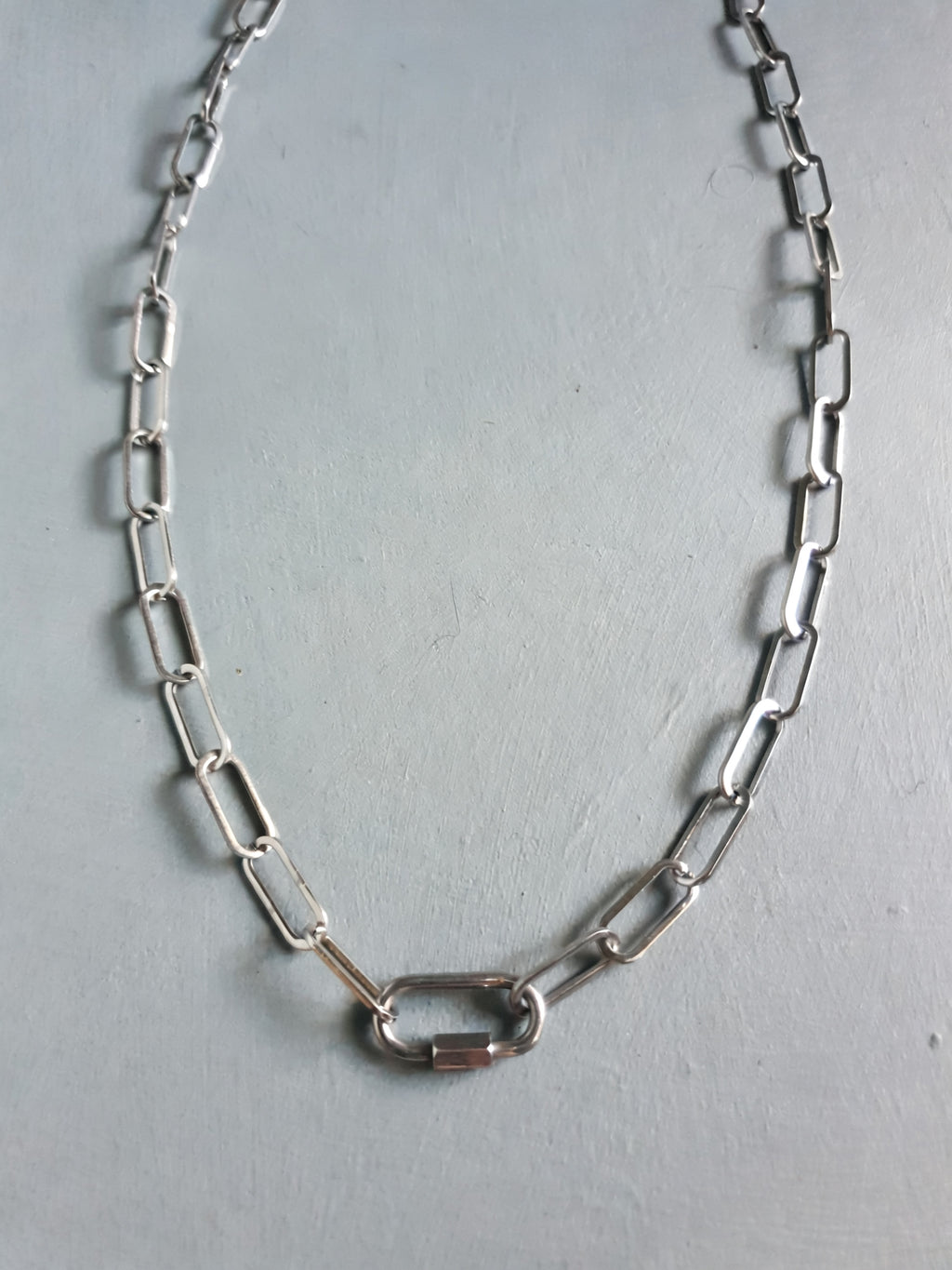 Chunky Paperclip Silver Necklace with Freedom Lock