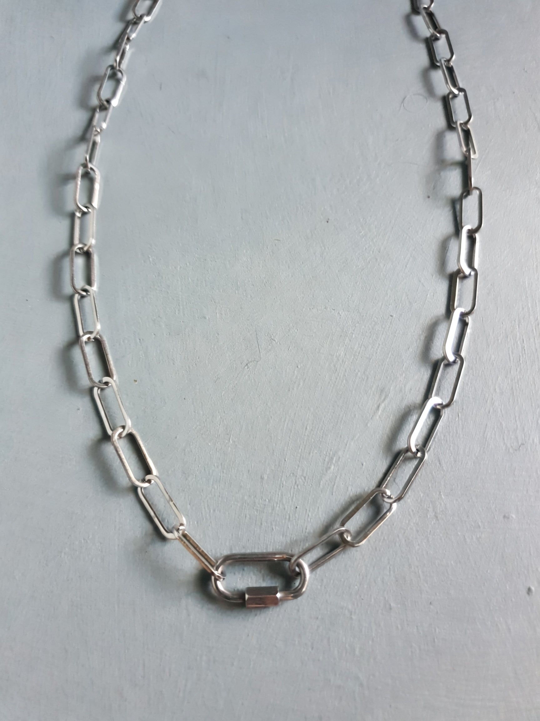 Chunky Paperclip Silver Necklace with Freedom Lock