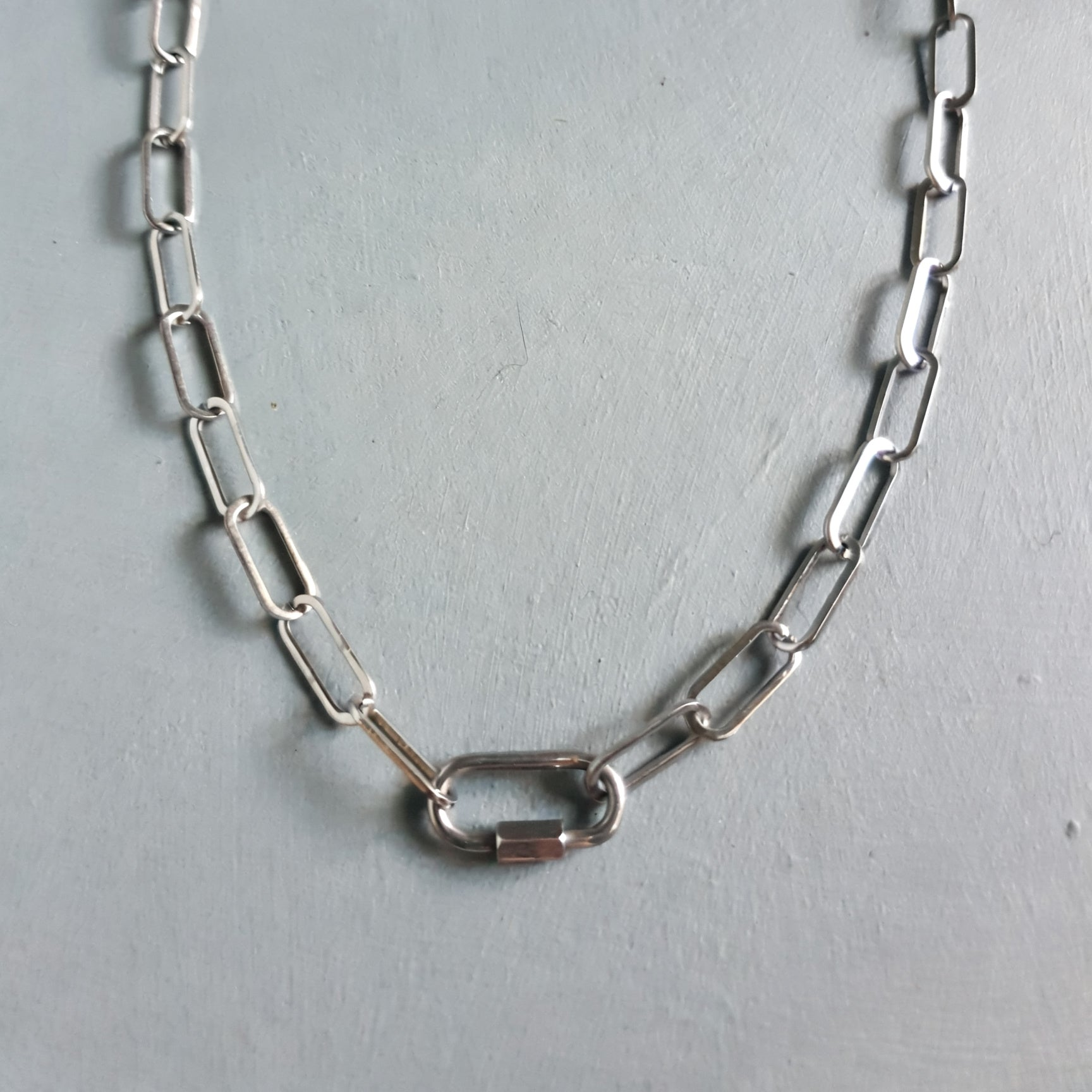 Chunky Paperclip Silver Necklace with Freedom Lock