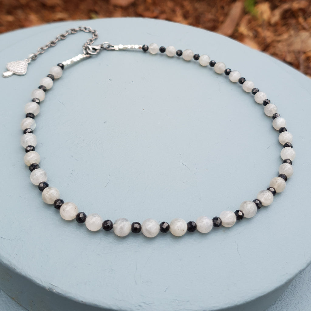 Moonstone & Black Spinel Gemstone Necklace