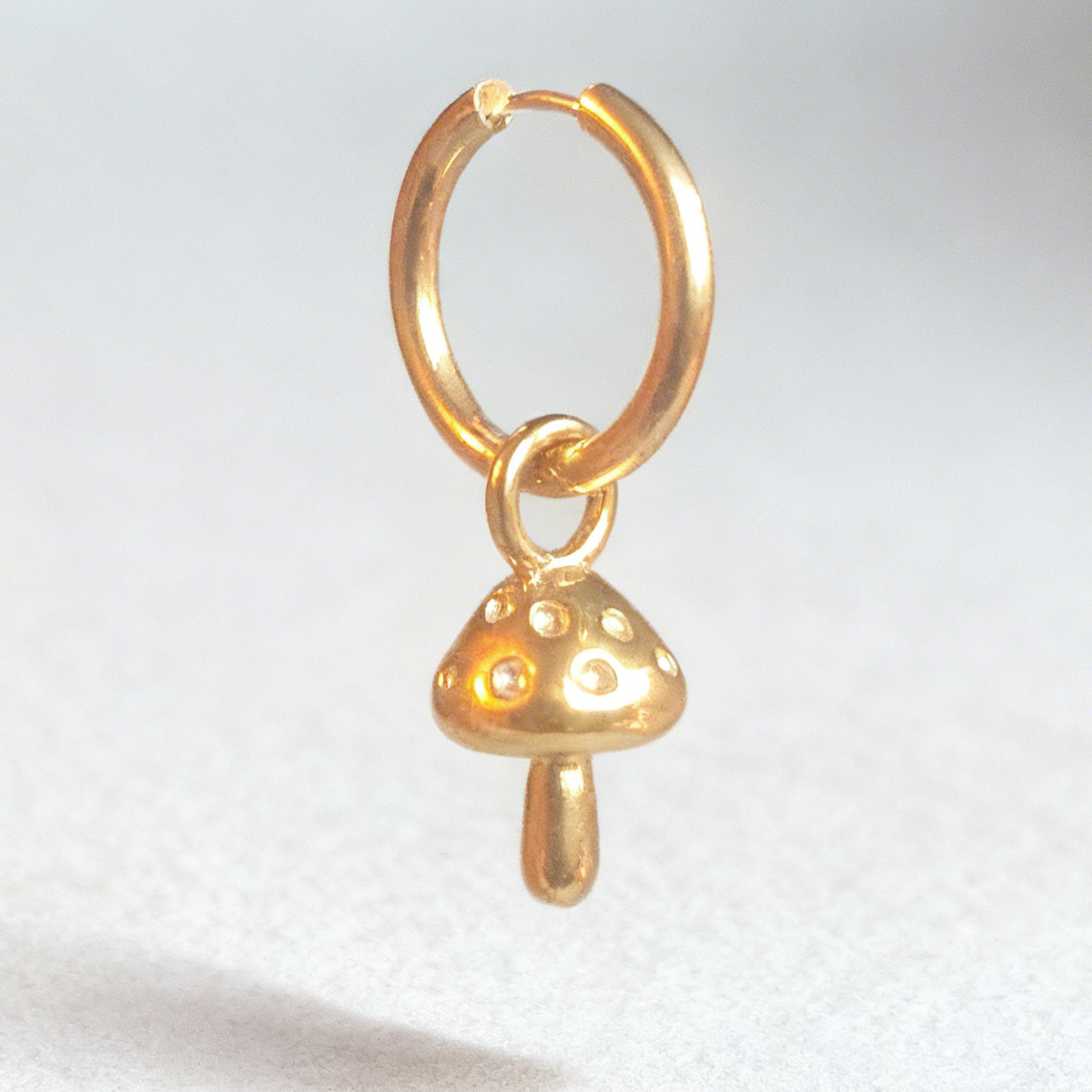 Gold Toadstool Charm Large Hoop Huggie