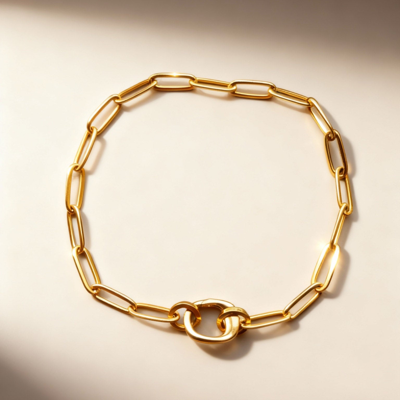 Paperclip chain Bracelet with Lock - Gold