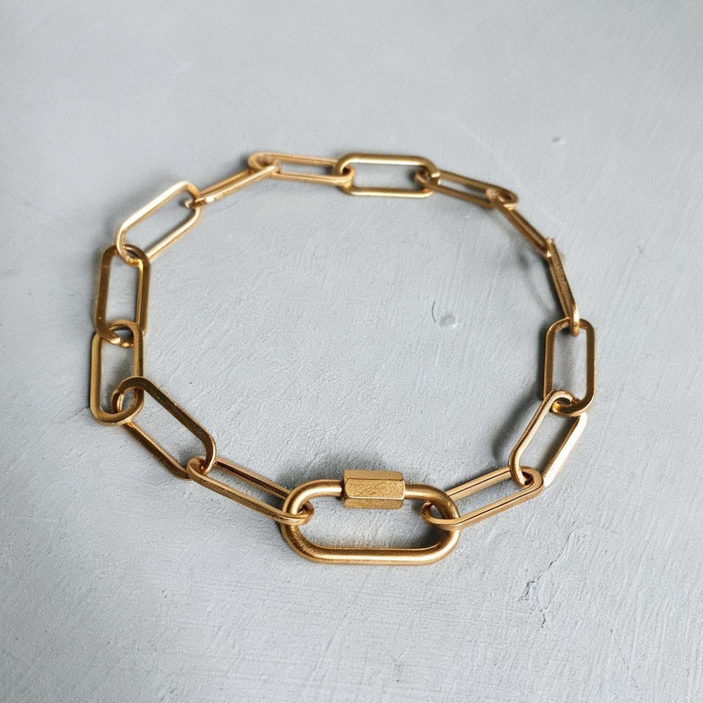 Gold Chunky Paperclip Chain Bracelet with Freedom Lock