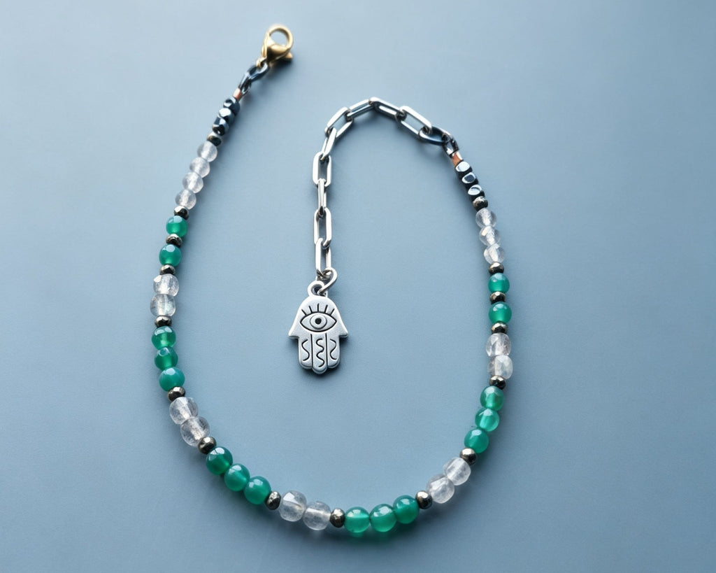 Emerald and Labradorite Gemstone Anklet
