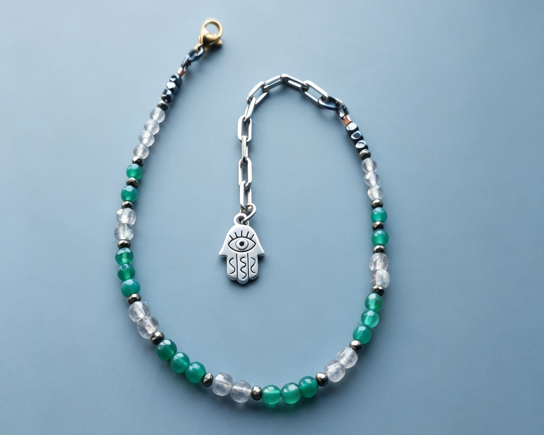 Emerald and Labradorite Gemstone Anklet