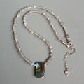 Rainbow Labradorite Centrepiece Necklace with Freshwater Pearls & Silver Accents