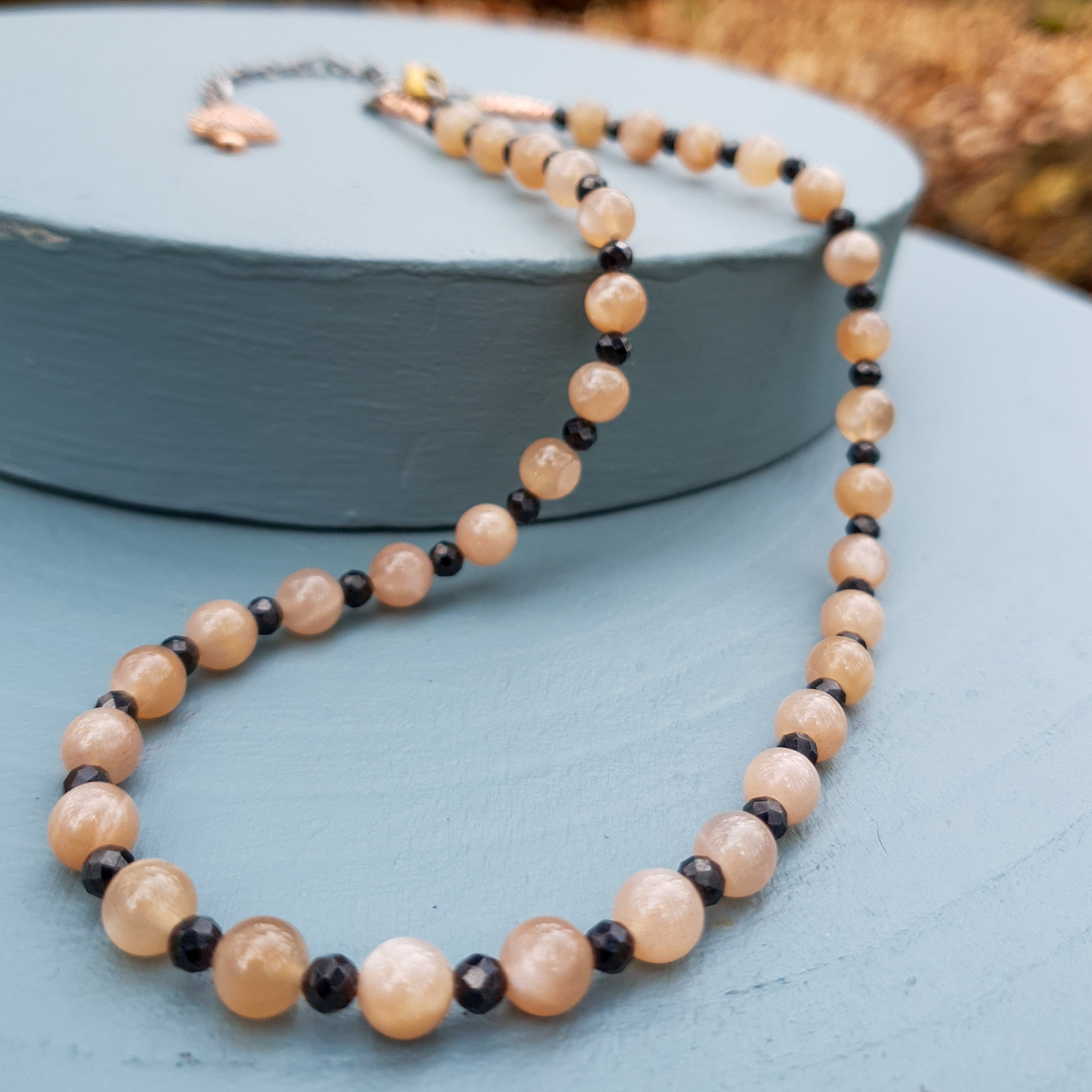 Sunstone & Black Spinel Gemstone Necklace