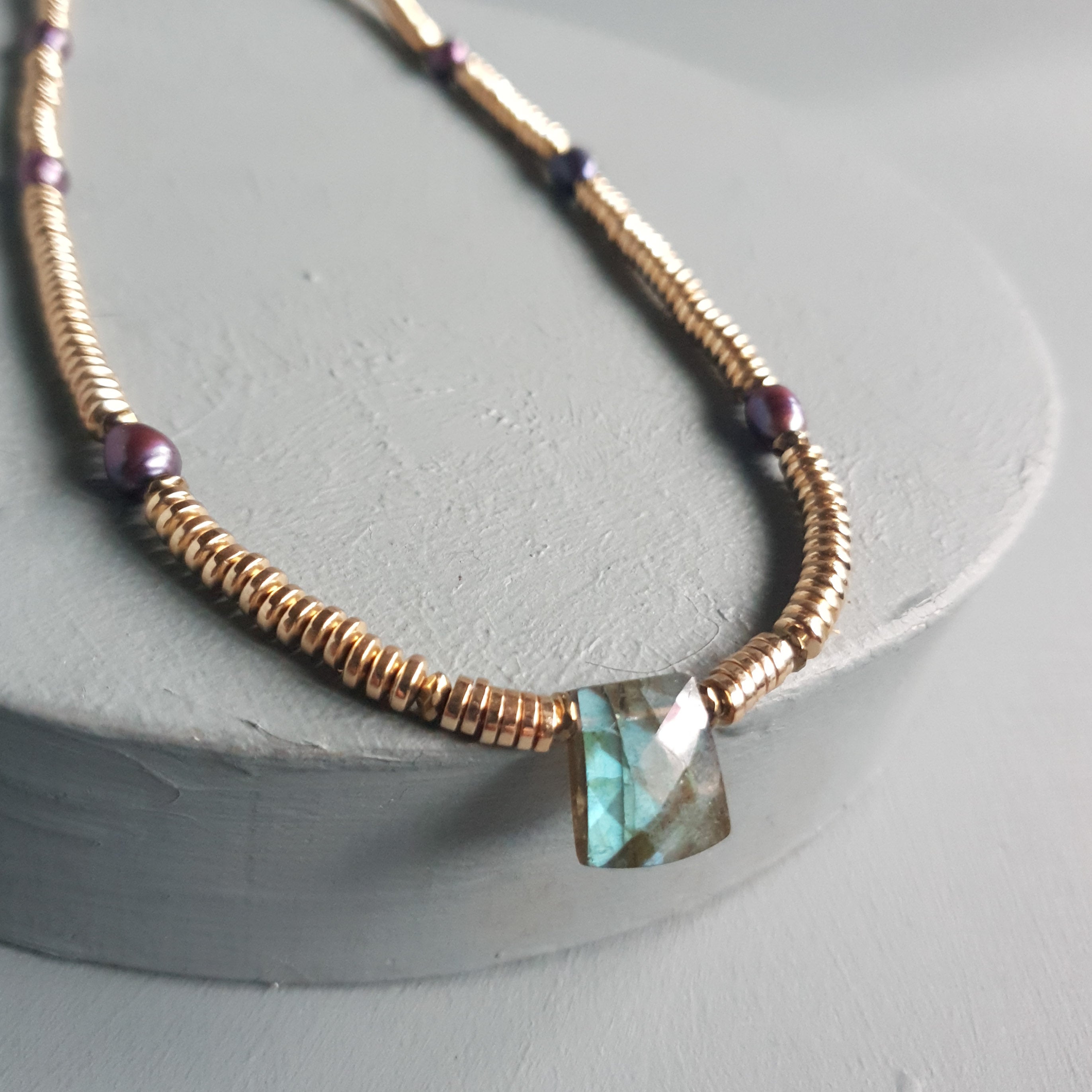 Labradorite, Baroque Pearl & Golden Hematite Necklace II