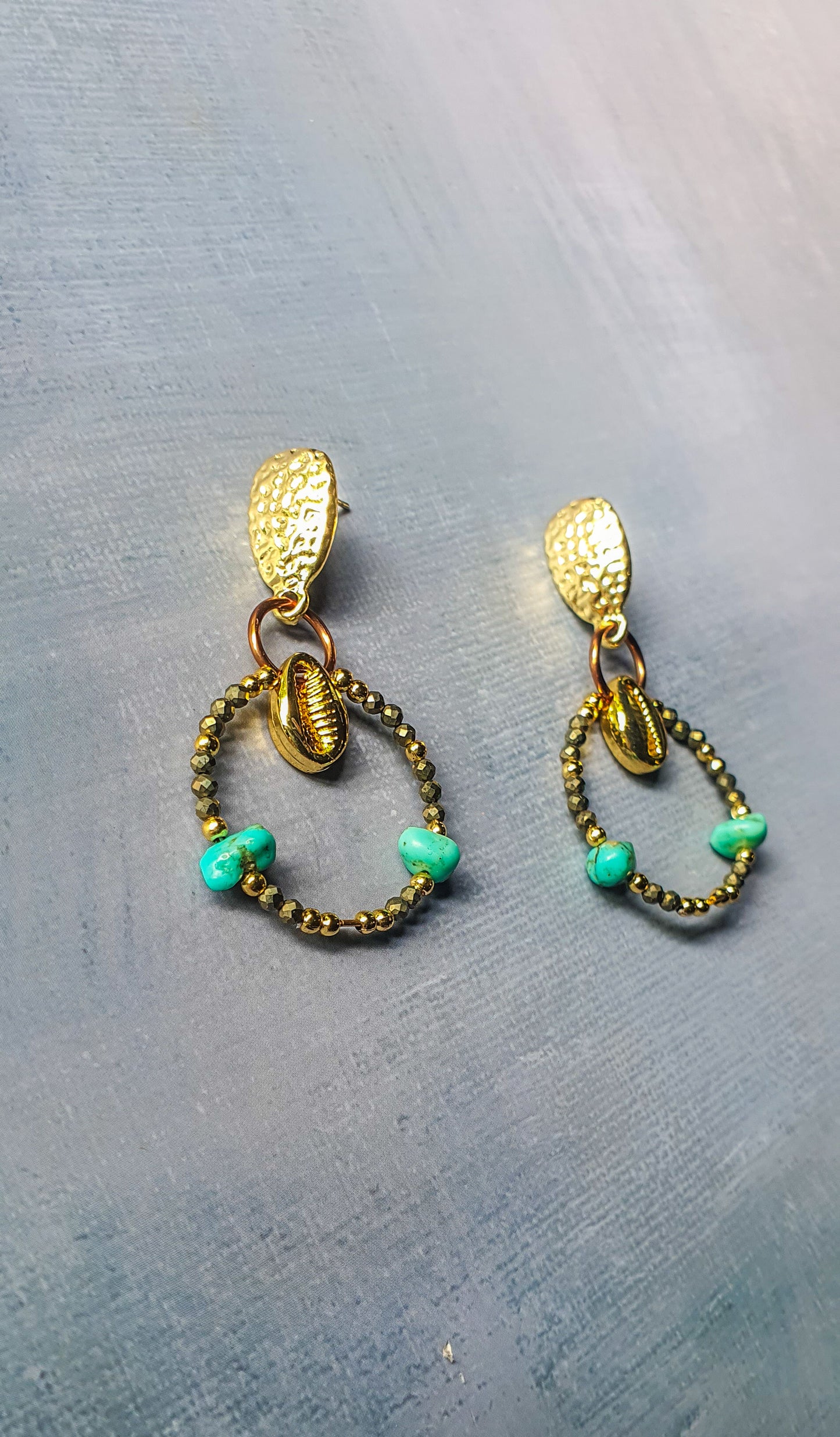 Turquoise and Pyrite Hoop Earrings