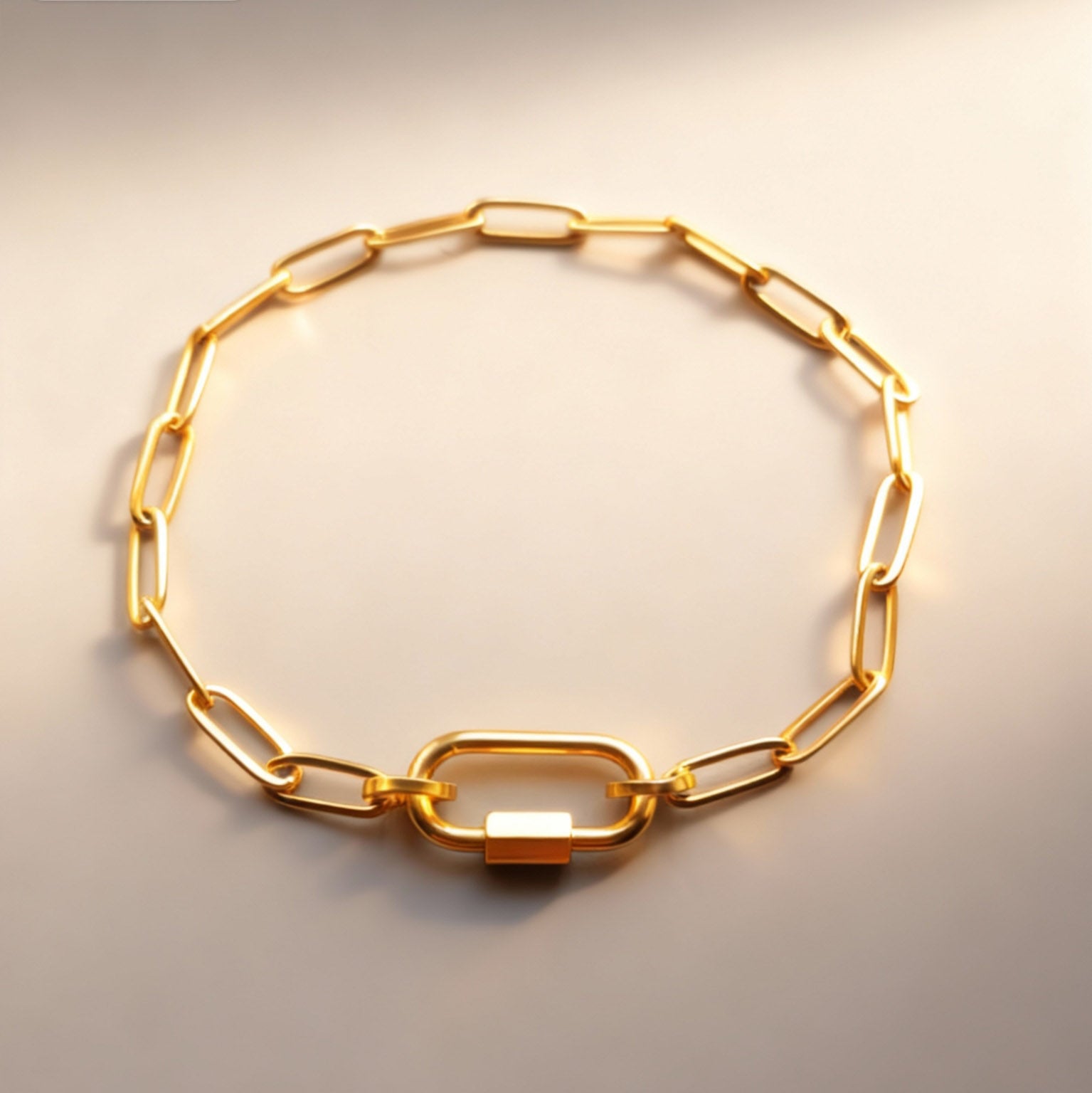 Paperclip chain Bracelet with Lock - Gold