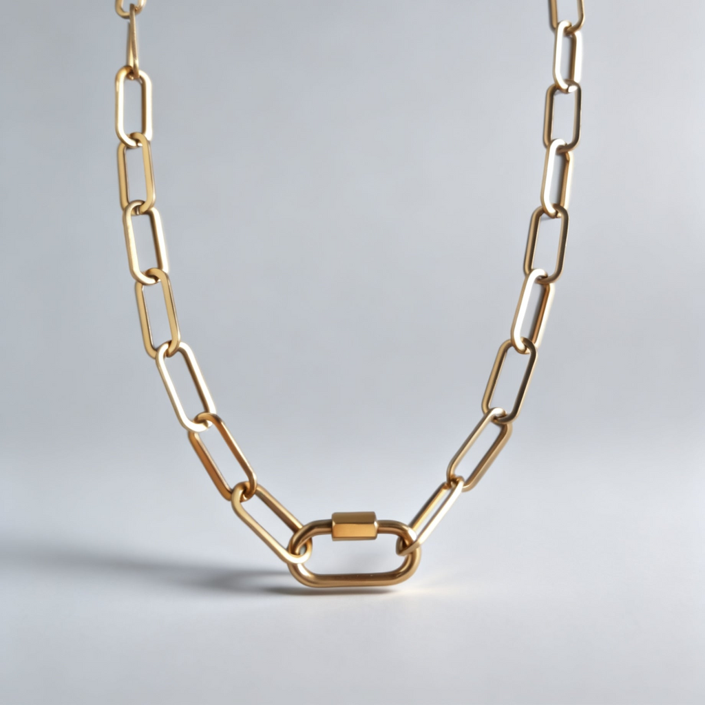 Chunky Paperclip Gold Necklace with Freedom Lock