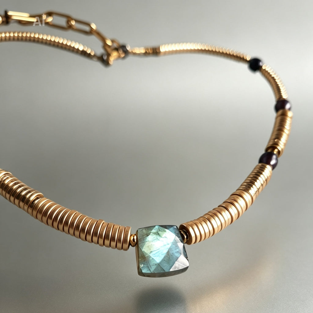 Labradorite, Baroque Pearl & Golden Hematite Necklace IV