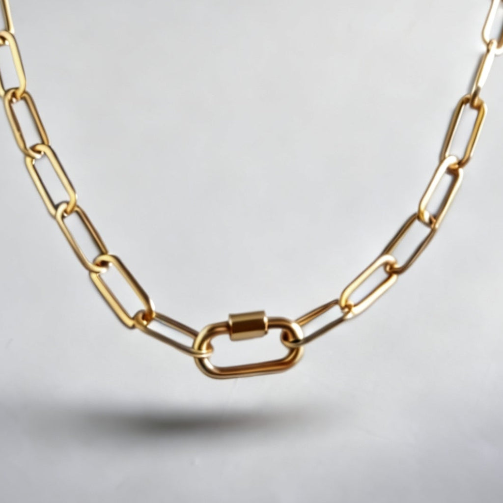 Chunky Paperclip Gold Necklace with Freedom Lock