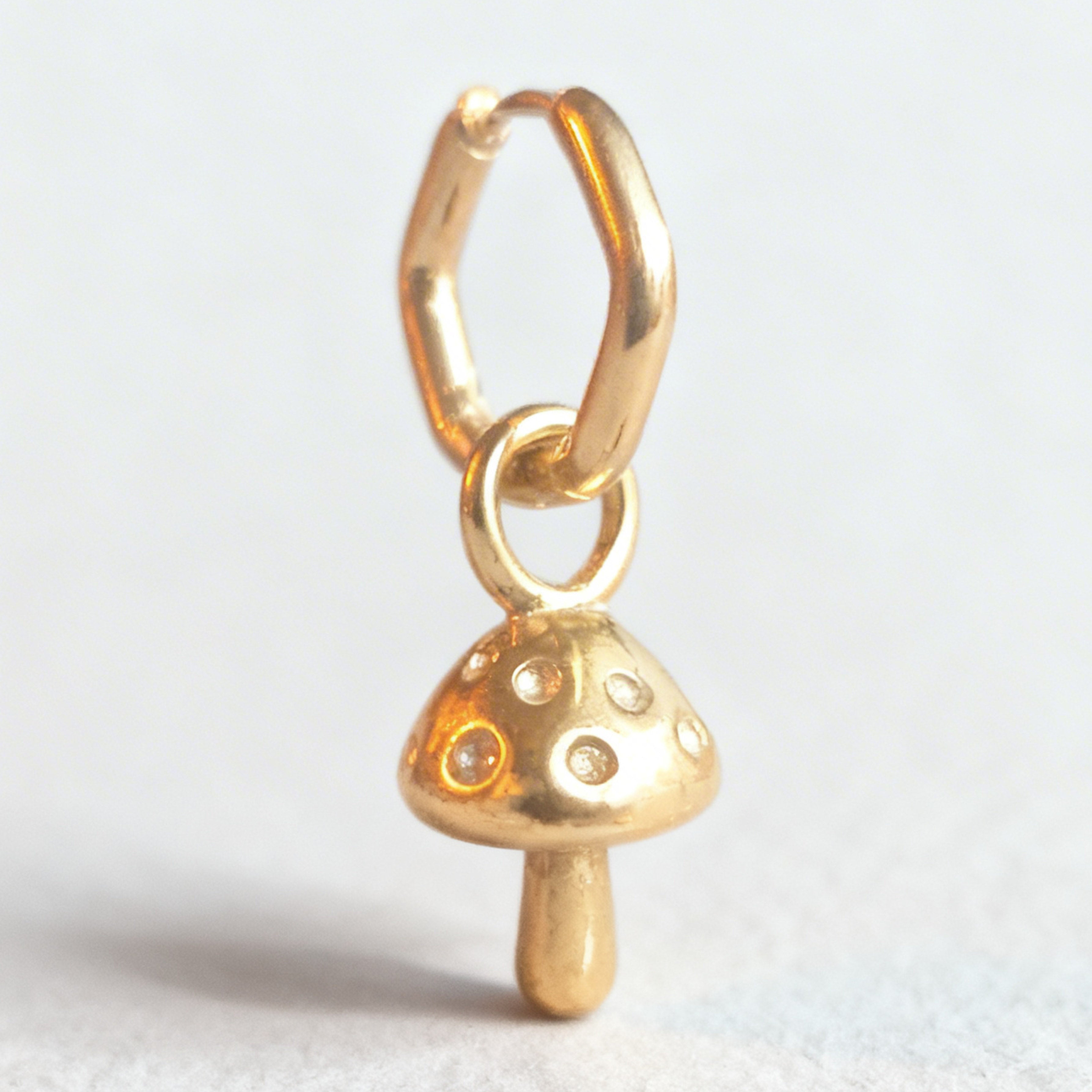 Gold Toadstool Charm Classic Hex Huggie