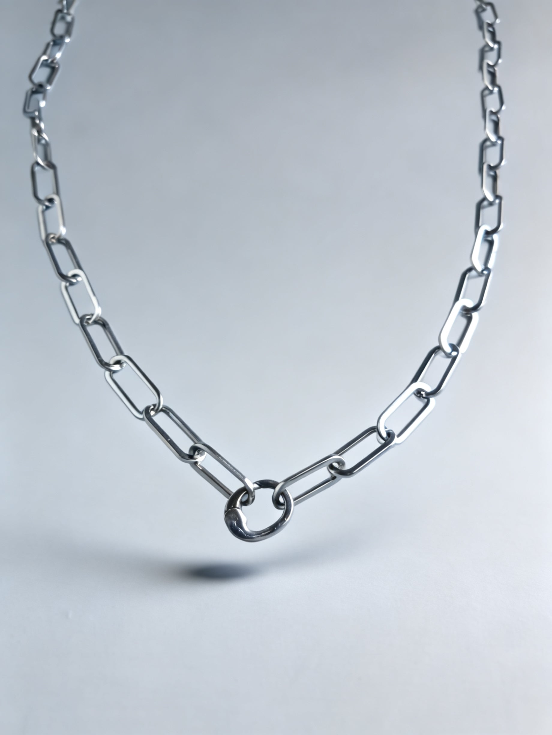 Chunky Paperclip Silver Necklace with Freedom Lock