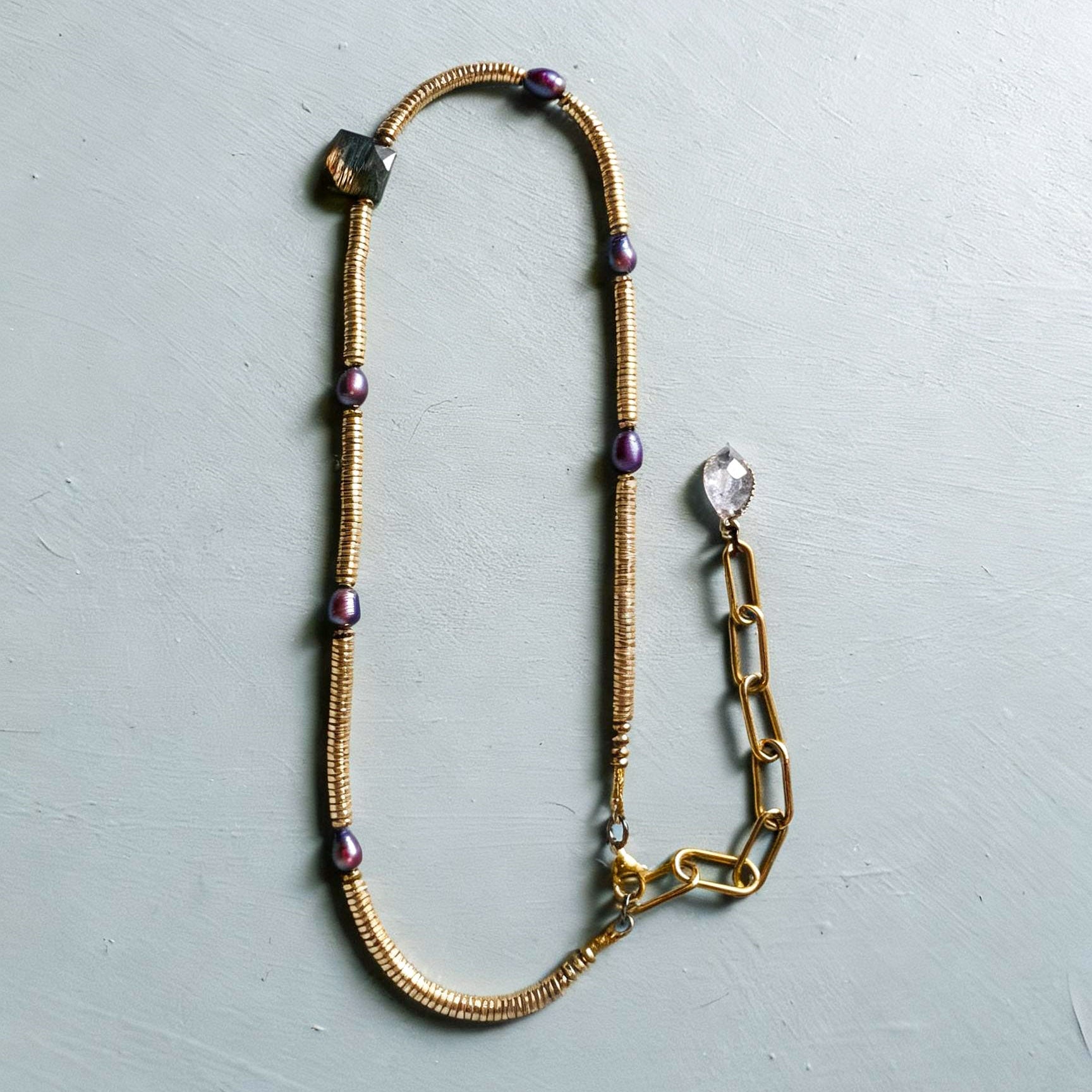 Labradorite, Baroque Pearl & Golden Hematite Necklace I