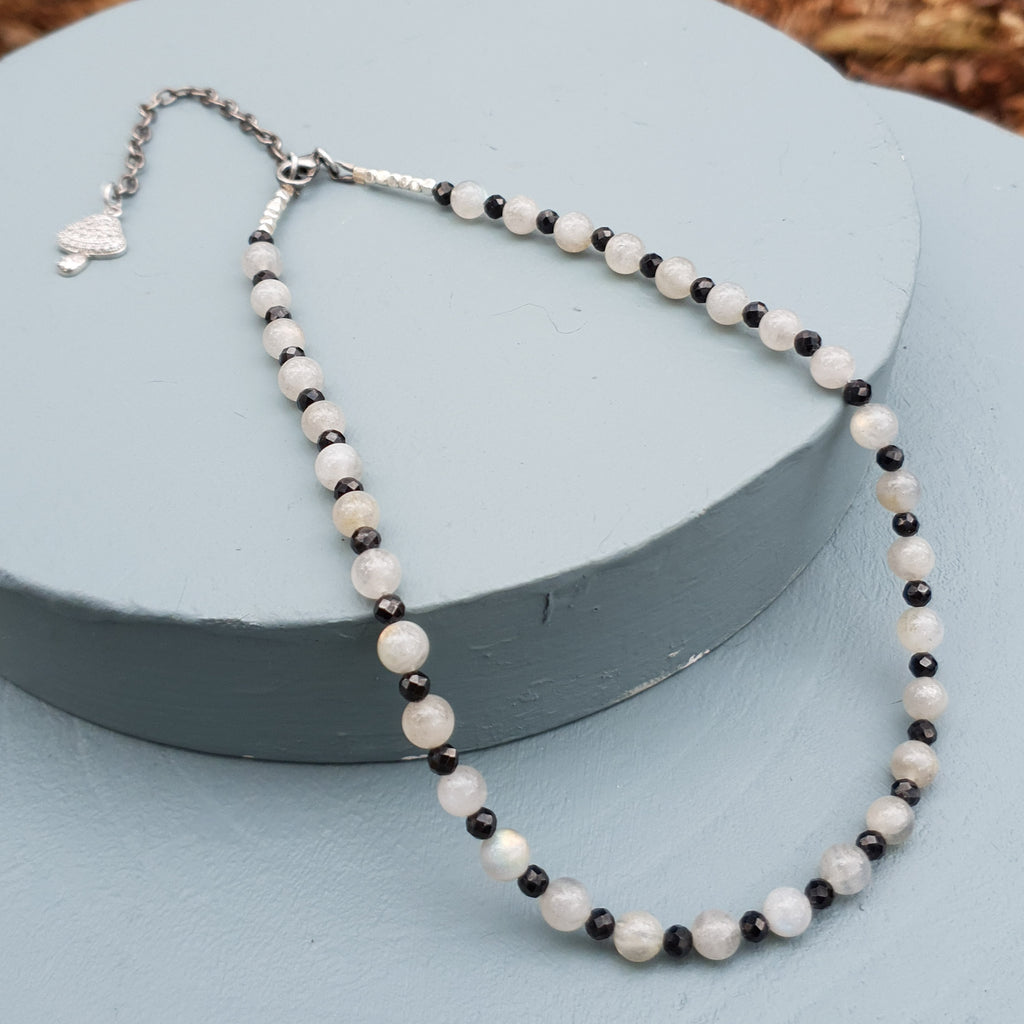 Moonstone & Black Spinel Gemstone Necklace