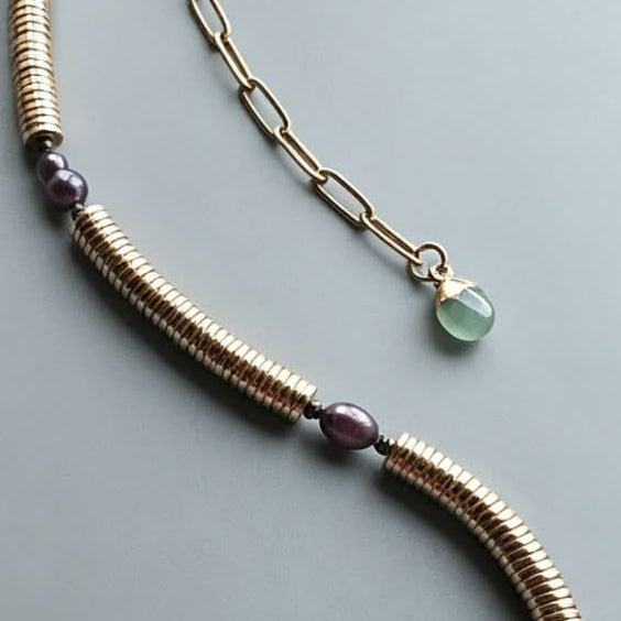 Metallic Pearl Beaded Gemstone Necklace