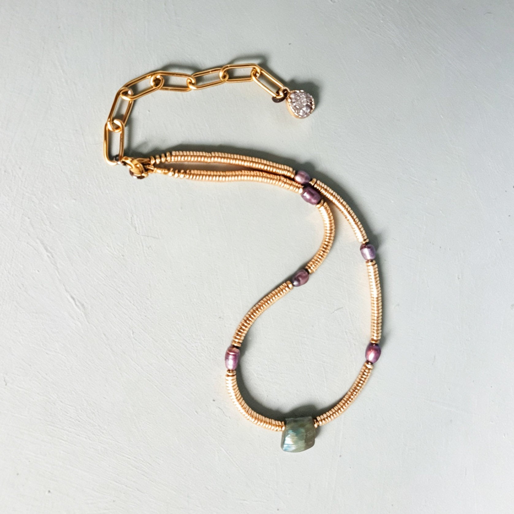 Labradorite, Baroque Pearl & Golden Hematite Necklace I