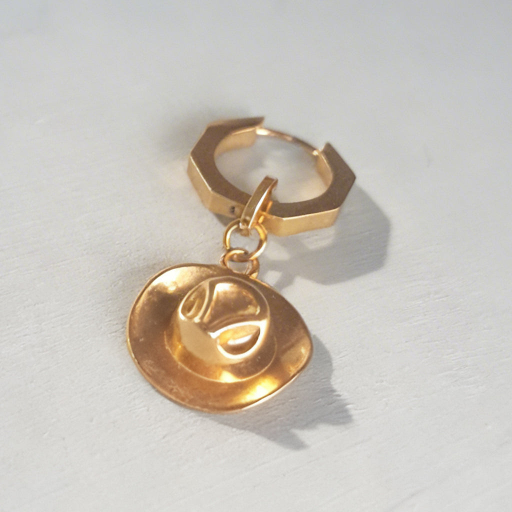 Gold Cowboy Hat Charm Statement Hex Huggie