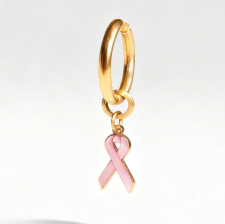 Pink Ribbon Charm Statement Hoop Huggy