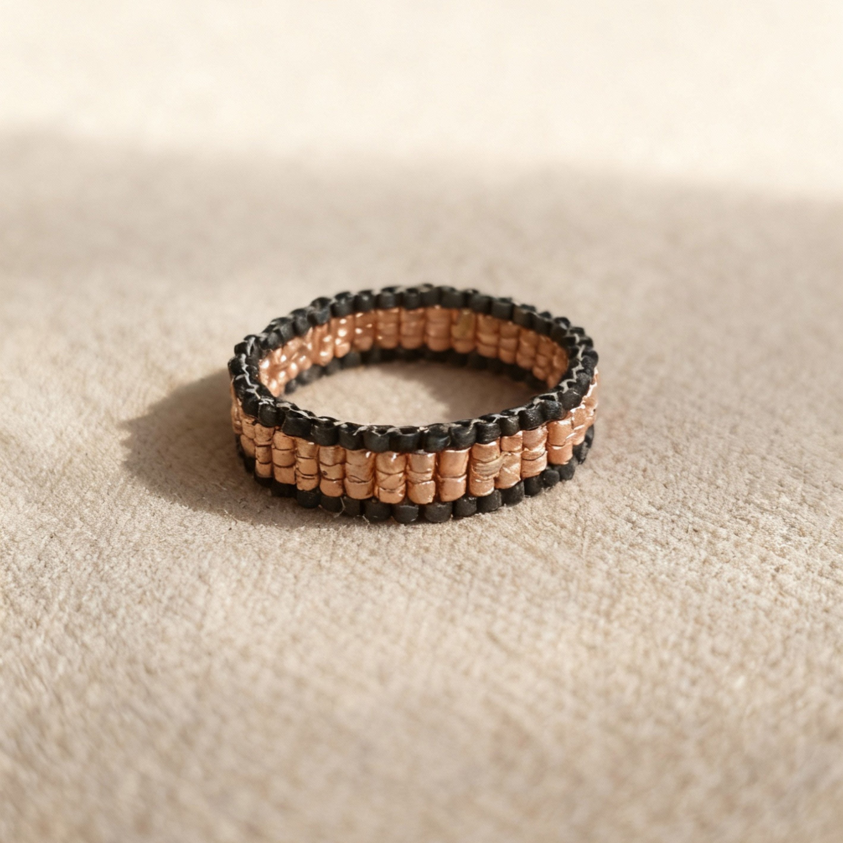 Rose Gold & Deep Olive Beaded Ring